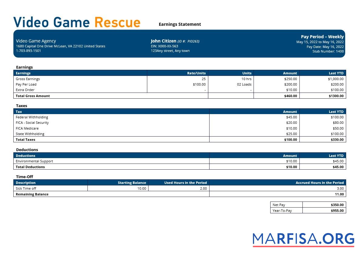 Downloadable Video game company paystub download for verification